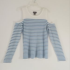 Neiman Marcus Open Shoulder Stripe Long Sleeve